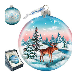 Winter Moose Ball Glass Ornament by G. DeBrekht - Wildlife Holiday Decor - 73417