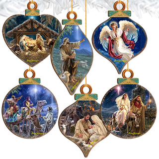Handcrafted Christmas Ornaments Set of 6 - The Nativity Story Ornaments Set by D. Gelsinger – Nativity Holiday Decor - 8610107-S6
