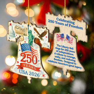 Patriotic Wooden Ornaments – USA 250th Anniversary Handcrafted Holiday Set of 3 in Gift Box - 8091132-S3