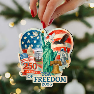 Patriotic Wooden Ornaments – USA 250th Anniversary Handcrafted Holiday Set of 3 in Gift Box - 8091132-S3