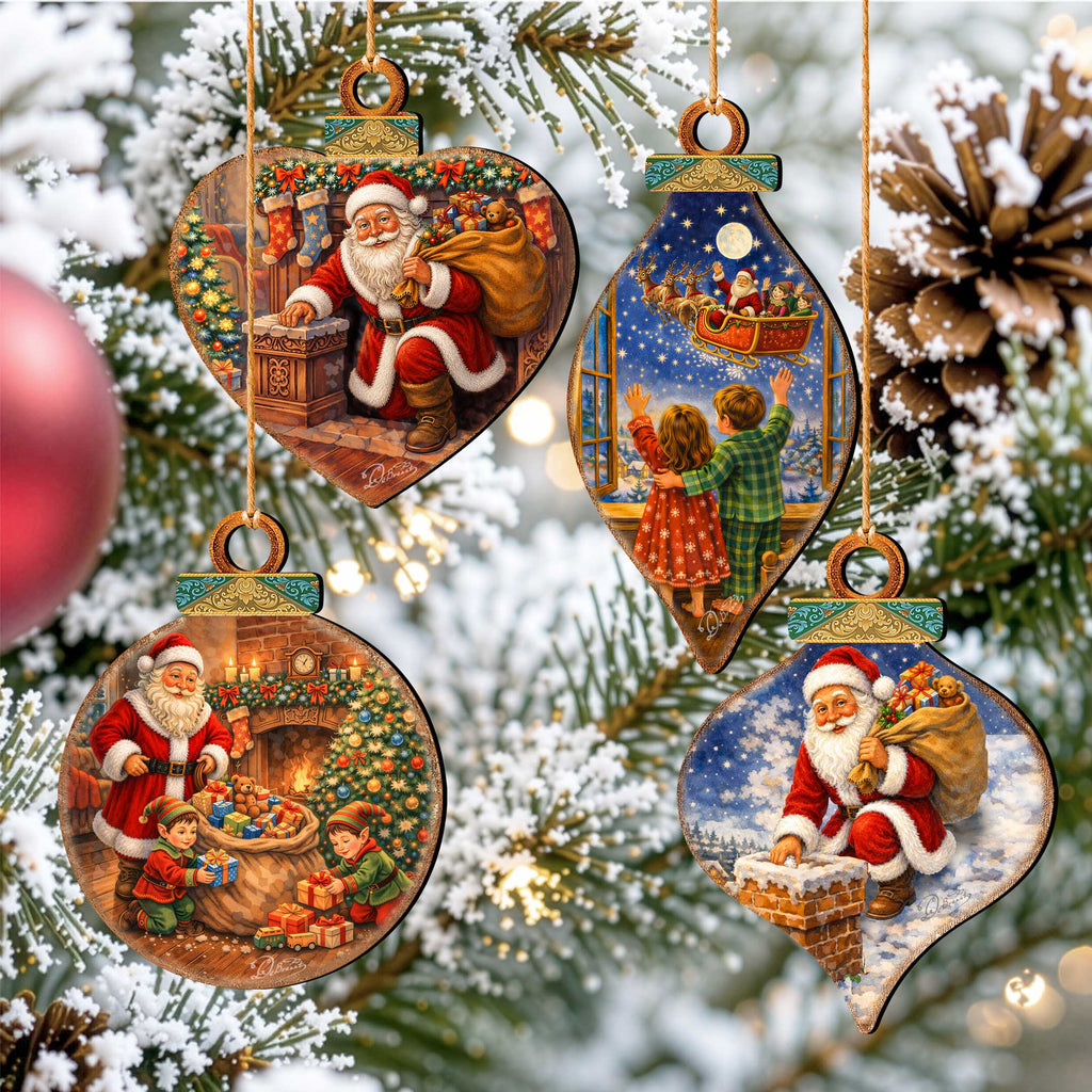 Santa’s Christmas Story Ornament Set – Santa, Reindeer & Elves – Set of 10 – 8610114-S10