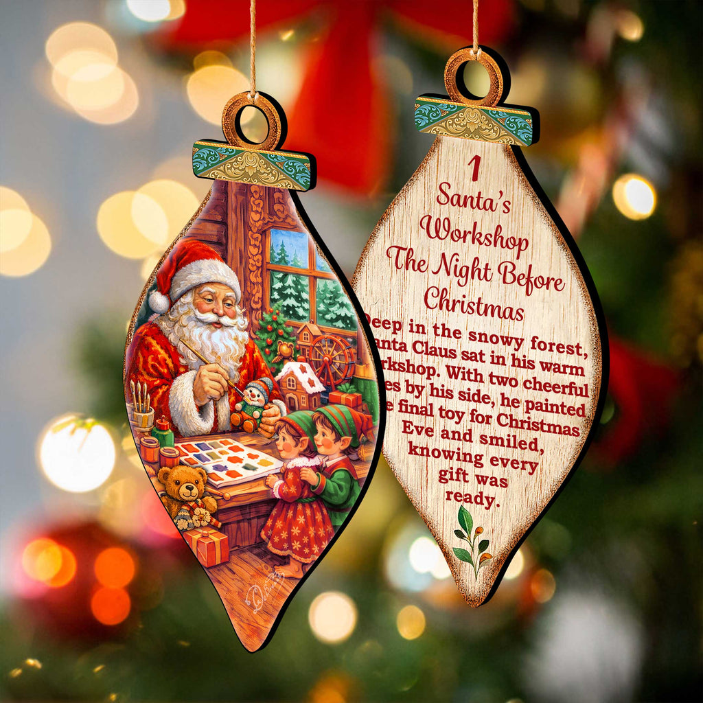 Santa’s Christmas Story Ornament Set – Santa, Reindeer & Elves – Set of 10 – 8610114-S10