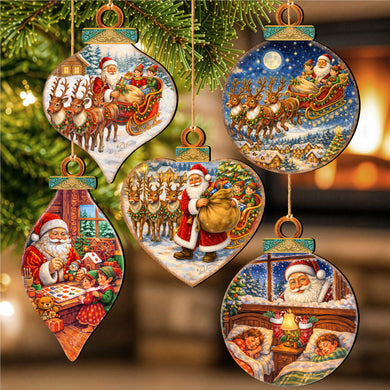 Santa’s Christmas Story Ornament Set – Santa, Reindeer & Elves – Set of 10 – 8610114-S10
