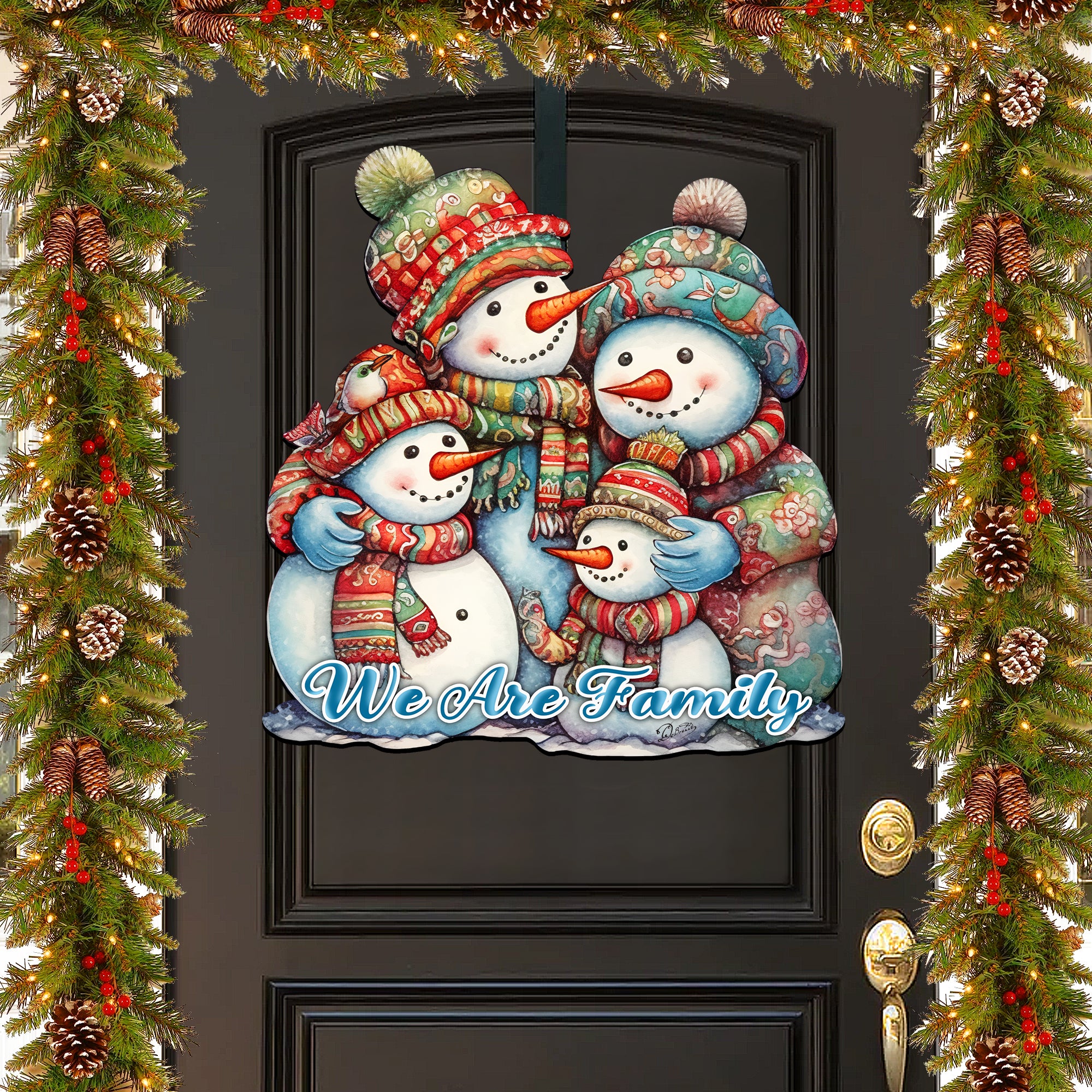 G.DeBrekht 8198801H Rustic Happy Snowman Wooden Decorative Door Hanger