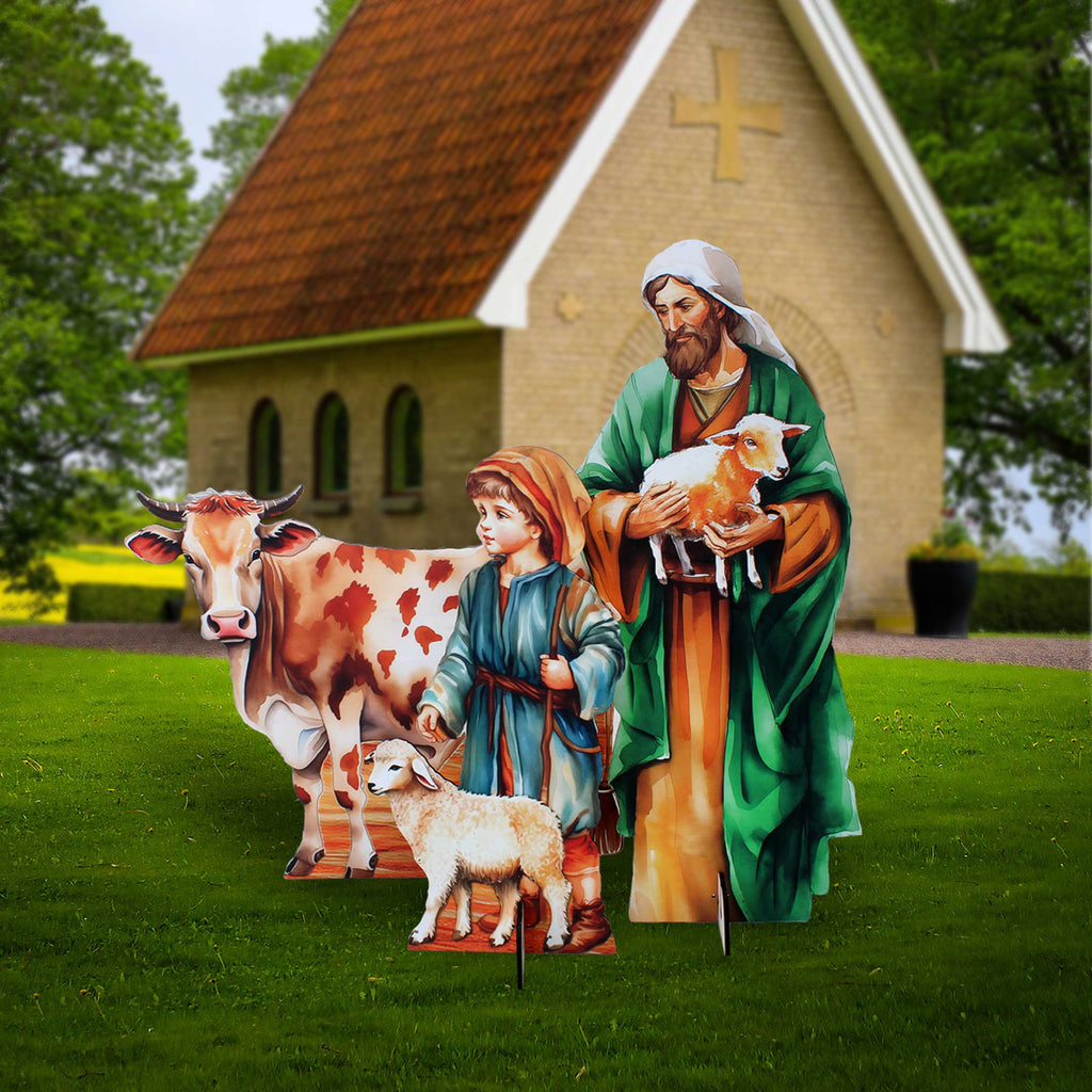 Life-Size Handcrafted Outdoor Nativity Set - Holy Family, Three Kings with Camel, and Shepherds with Ox Scenes - Christmas Yard Display by G. DeBrekht  - 8621038F-XXLG