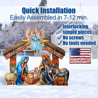 Life-Size Illustrated Holy Family Outdoor Complete NATIVITY Set – Handcrafted Christmas Yard Display by G. DeBrekht - Nativity Holiday Decor - 8621038F-S13-XXLG