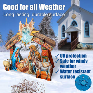 Life-Size Illustrated Holy Family Outdoor Complete NATIVITY Set – Handcrafted Christmas Yard Display by G. DeBrekht - Nativity Holiday Decor - 8621038F-S13-XXLG