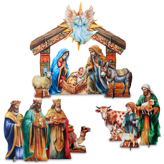 Life-Size Illustrated Holy Family Outdoor Complete NATIVITY Set – Handcrafted Christmas Yard Display by G. DeBrekht - Nativity Holiday Decor - 8621038F-S13-XXLG