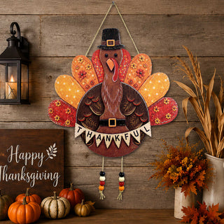 Thankful Turkey Wooden Door Hanger – Thanksgiving Fall Wall Décor – 862107H