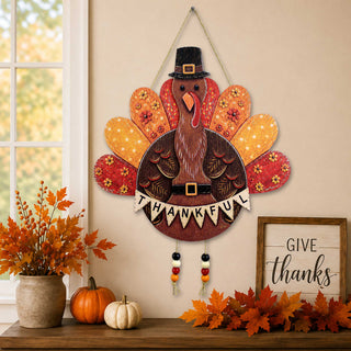 Thankful Turkey Wooden Door Hanger – Thanksgiving Fall Wall Décor – 862107H