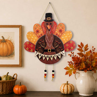 Thankful Turkey Wooden Door Hanger – Thanksgiving Fall Wall Décor – 862107H
