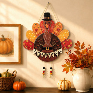 Thankful Turkey Wooden Door Hanger – Thanksgiving Fall Wall Décor – 862107H