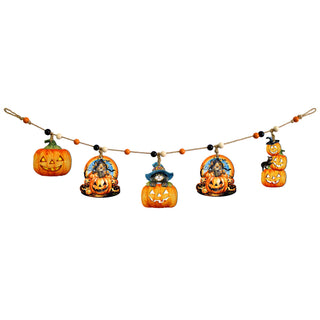 Jack-O’-Lantern Halloween Wooden Garland with 5 Hanging Pumpkin Decorations – 862109-S5
