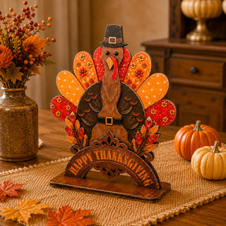 Thanksgiving Pilgrim Couple and Turkey Wooden Tabletop Decoration Set of 3 – Harvest Fall Décor by G. Debrekht - 862112-OP-S3