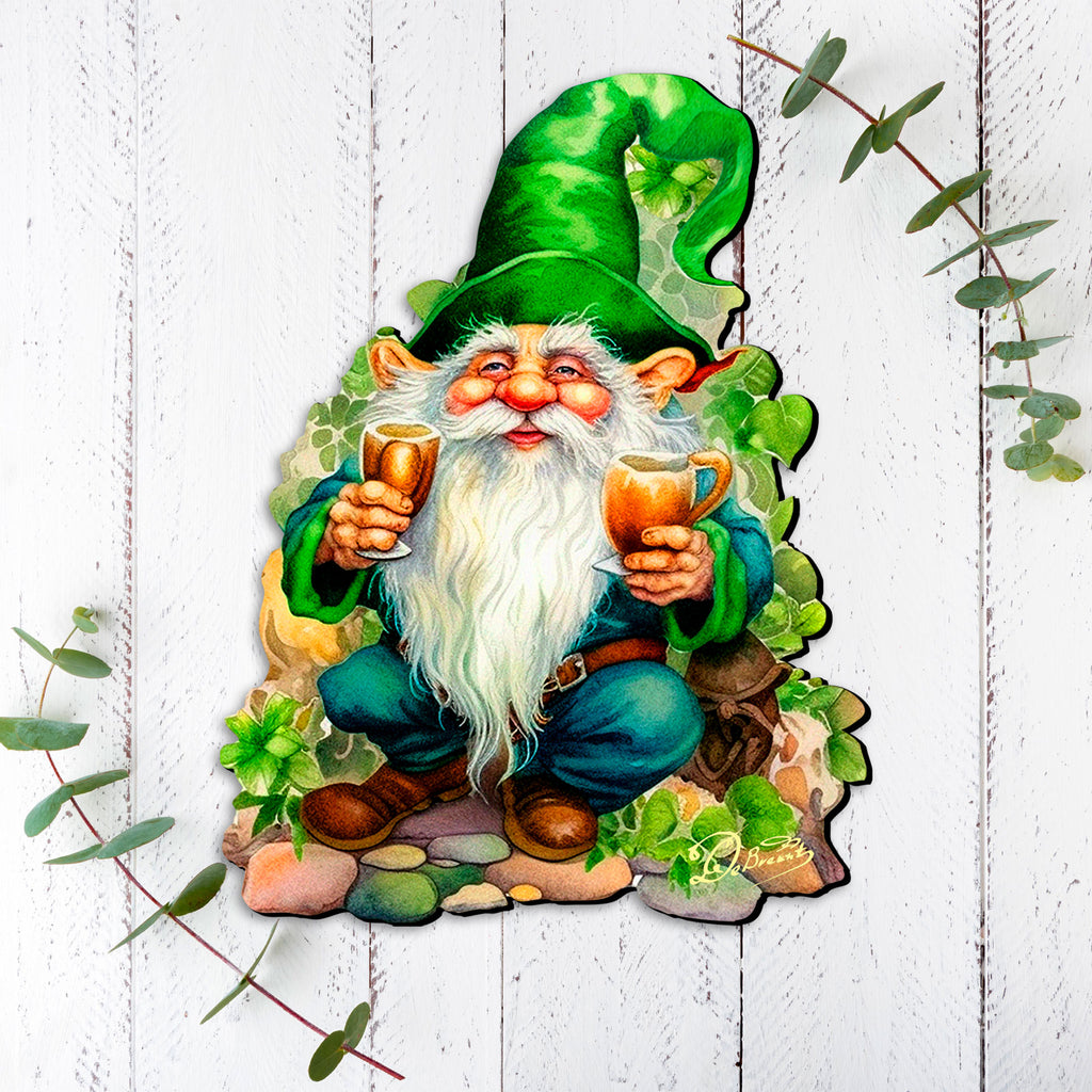 St. Patrick’s Day Gnome Door Hanger – Irish Leprechaun Green Door Decor – Handcrafted Wooden Holiday Wall Art by G. DeBrekht – 8652778H