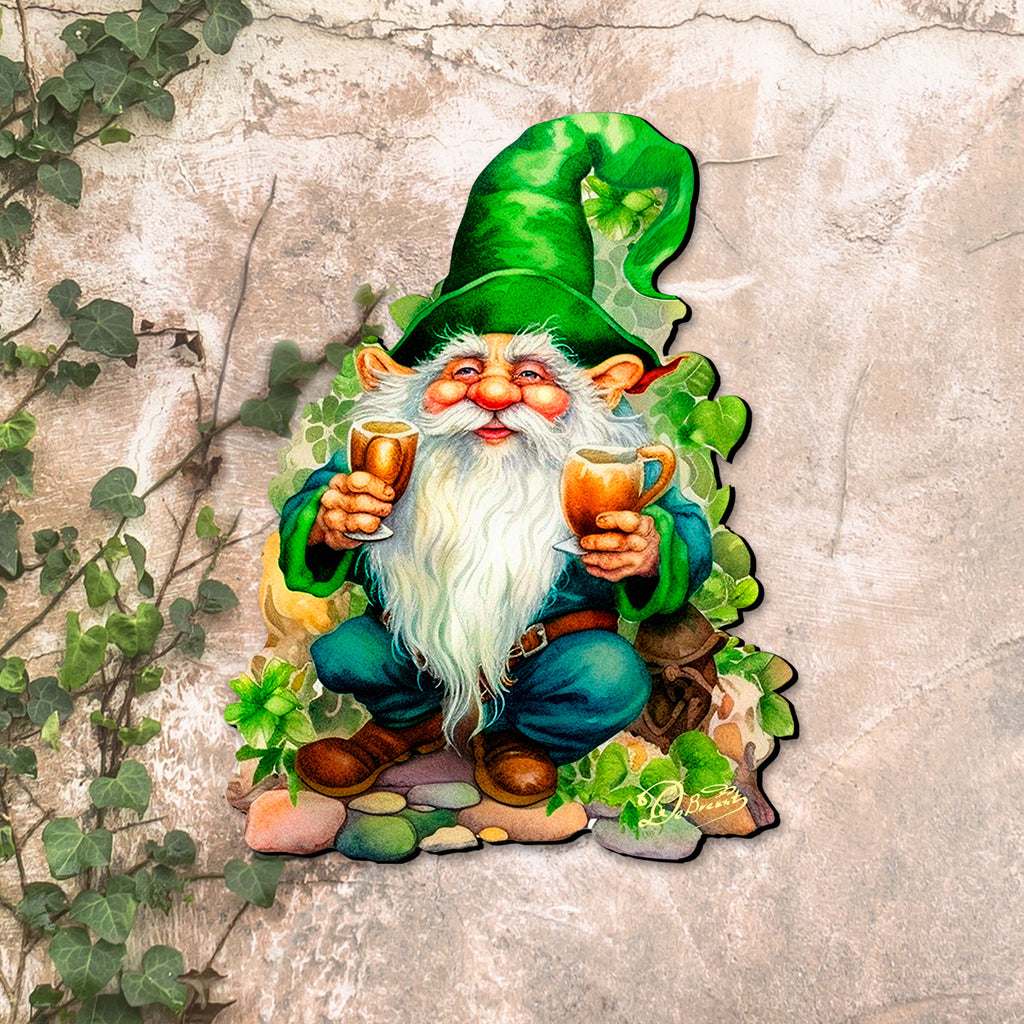 St. Patrick’s Day Gnome Door Hanger – Irish Leprechaun Green Door Decor – Handcrafted Wooden Holiday Wall Art by G. DeBrekht – 8652778H
