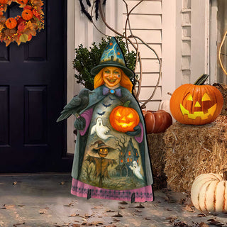 Halloween Witch Freestanding Outdoor Décor – Handcrafted Wooden Yard Display by G. DeBrekht – 8652834F