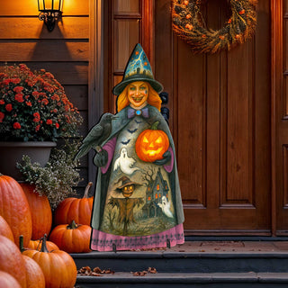 Halloween Witch Freestanding Outdoor Décor – Handcrafted Wooden Yard Display by G. DeBrekht – 8652834F