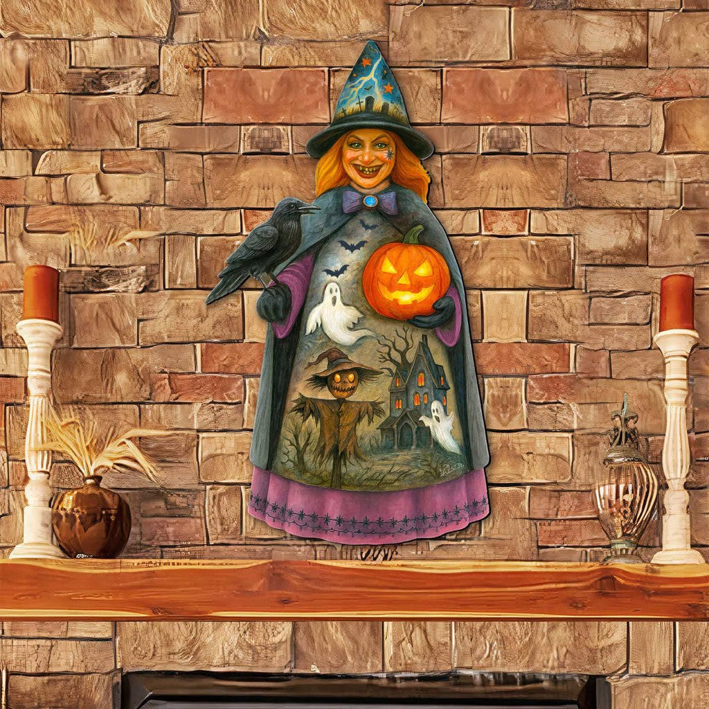 Halloween Witch Door Hanger – Handcrafted Wooden Door Decor by G. DeBrekht – 8652834H