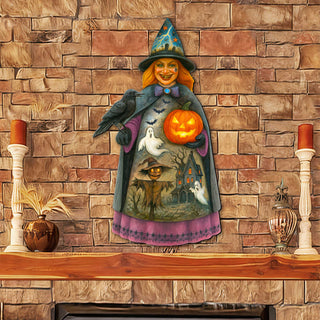 Halloween Witch Door Hanger – Handcrafted Wooden Door Decor by G. DeBrekht – 8652834H