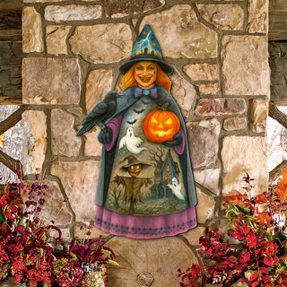 Halloween Witch Door Hanger – Handcrafted Wooden Door Decor by G. DeBrekht – 8652834H