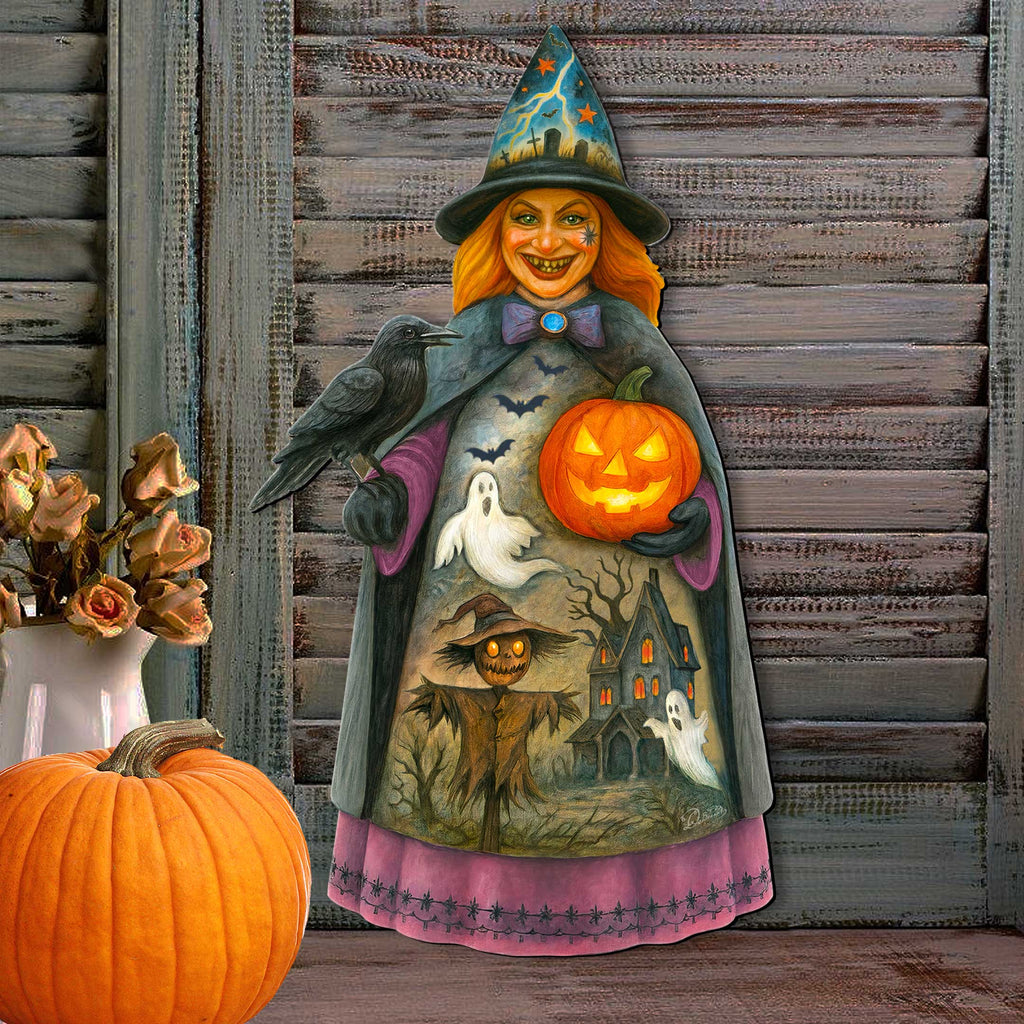 Halloween Witch Door Hanger – Handcrafted Wooden Door Decor by G. DeBrekht – 8652834H