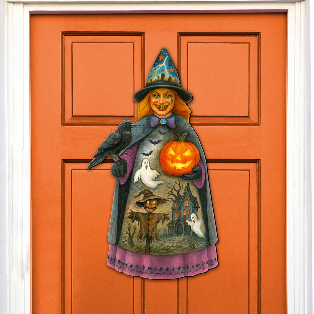 Halloween Witch Door Hanger – Handcrafted Wooden Door Decor by G. DeBrekht – 8652834H