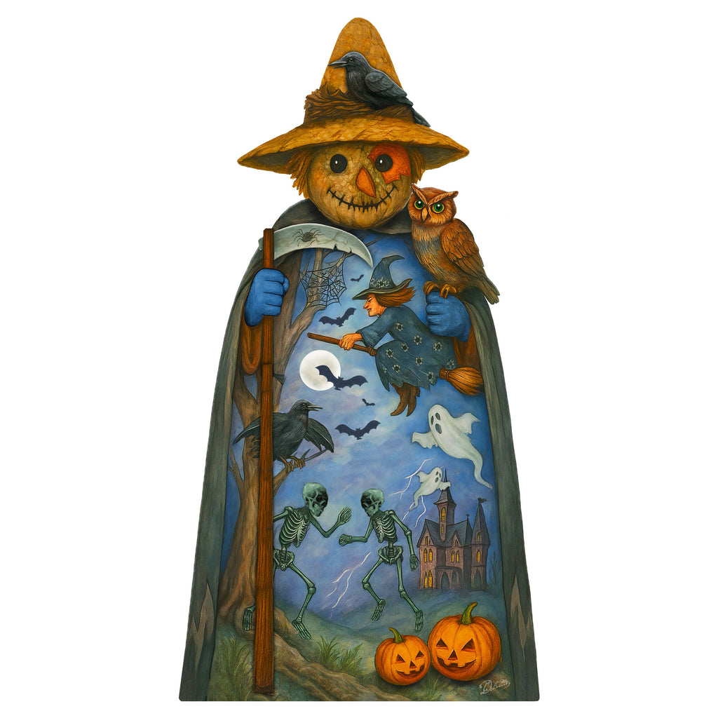Halloween Scarecrow Freestanding Outdoor Décor – Handcrafted Wooden Yard Display by G. DeBrekht – 8652835F