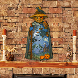 Halloween Scarecrow Door Hanger – Handcrafted Wooden Door Décor by G. DeBrekht – 8652835H
