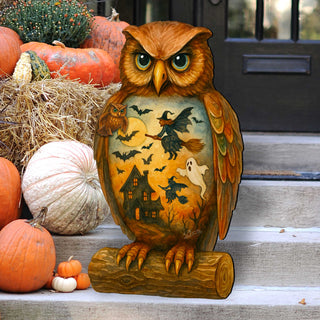 Halloween Owl Door Hanger – Handcrafted Wooden Door Décor by G. DeBrekht – 8652836H