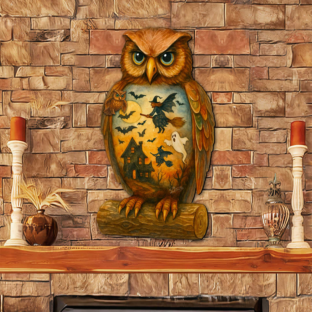 Halloween Owl Door Hanger – Handcrafted Wooden Door Décor by G. DeBrekht – 8652836H