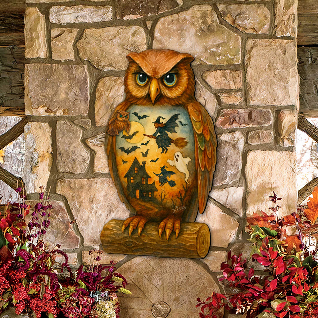 Halloween Owl Door Hanger – Handcrafted Wooden Door Décor by G. DeBrekht – 8652836H