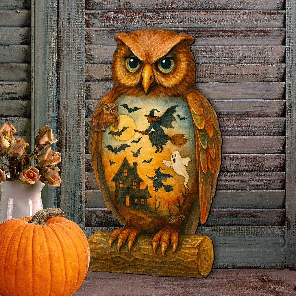Halloween Owl Door Hanger – Handcrafted Wooden Door Décor by G. DeBrekht – 8652836H
