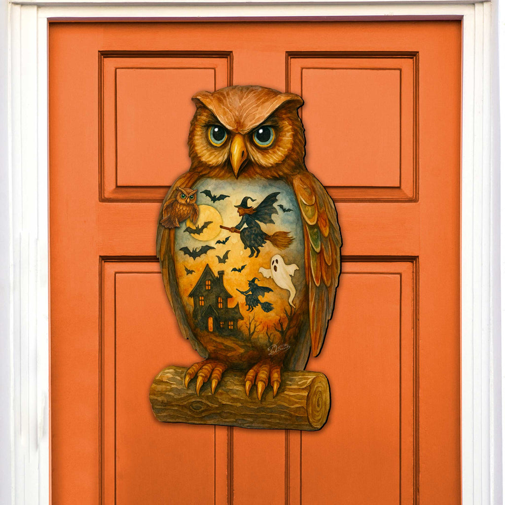Halloween Owl Door Hanger – Handcrafted Wooden Door Décor by G. DeBrekht – 8652836H