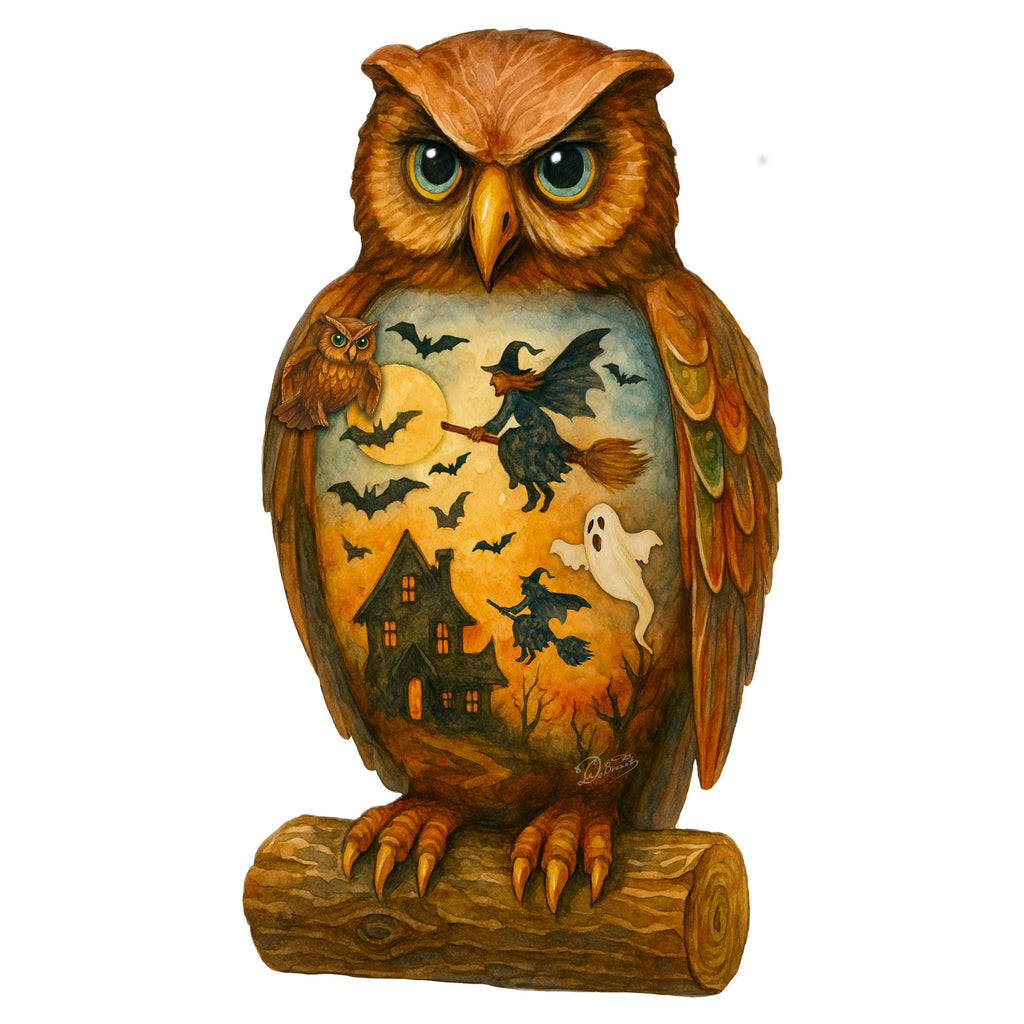 Halloween Owl Door Hanger – Handcrafted Wooden Door Décor by G. DeBrekht – 8652836H