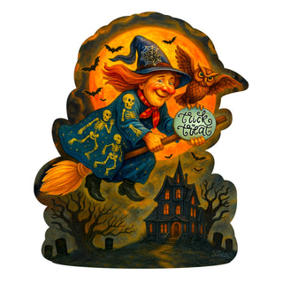 Halloween Flying Witch Door Hanger – Handcrafted Wooden Door Décor by G. DeBrekht – 8652837H