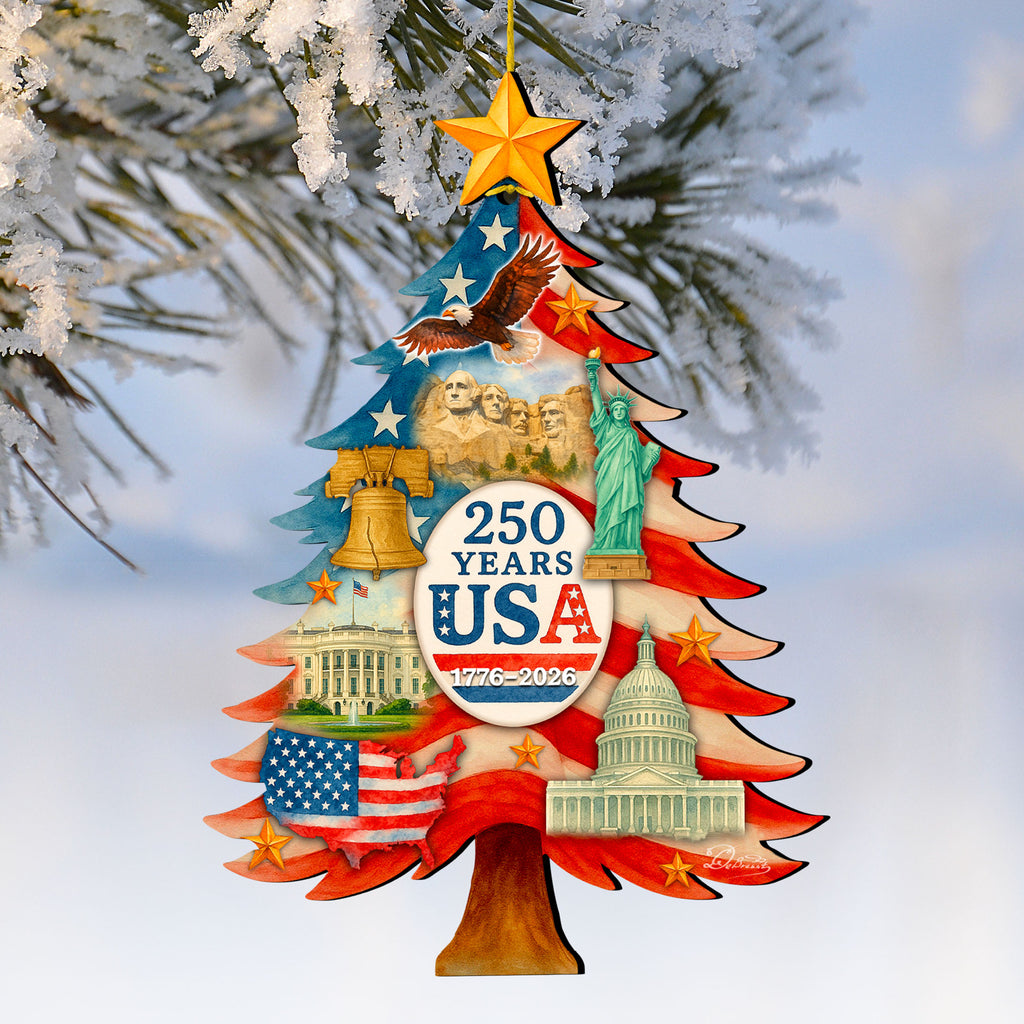 USA 250th Anniversary Tree Ornament / Tabletop Tree by G. DeBrekht - Handcrafted American Patriotic Decor – 8652839
