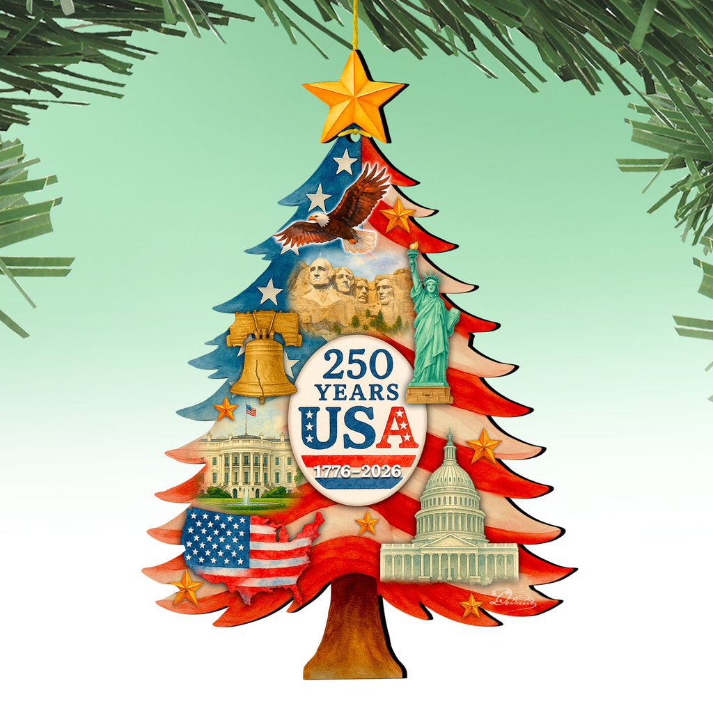 USA 250th Anniversary Tree Ornament / Tabletop Tree by G. DeBrekht - Handcrafted American Patriotic Decor – 8652839