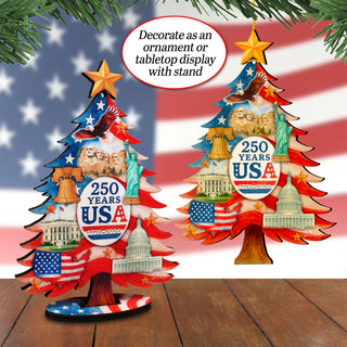 USA 250th Anniversary Tree Ornament / Tabletop Tree by G. DeBrekht - Handcrafted American Patriotic Decor – 8652839