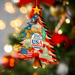 USA 250th Anniversary Tree Ornament / Tabletop Tree by G. DeBrekht - Handcrafted American Patriotic Decor – 8652839