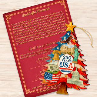 USA 250th Anniversary Tree Ornament / Tabletop Tree by G. DeBrekht - Handcrafted American Patriotic Decor – 8652839