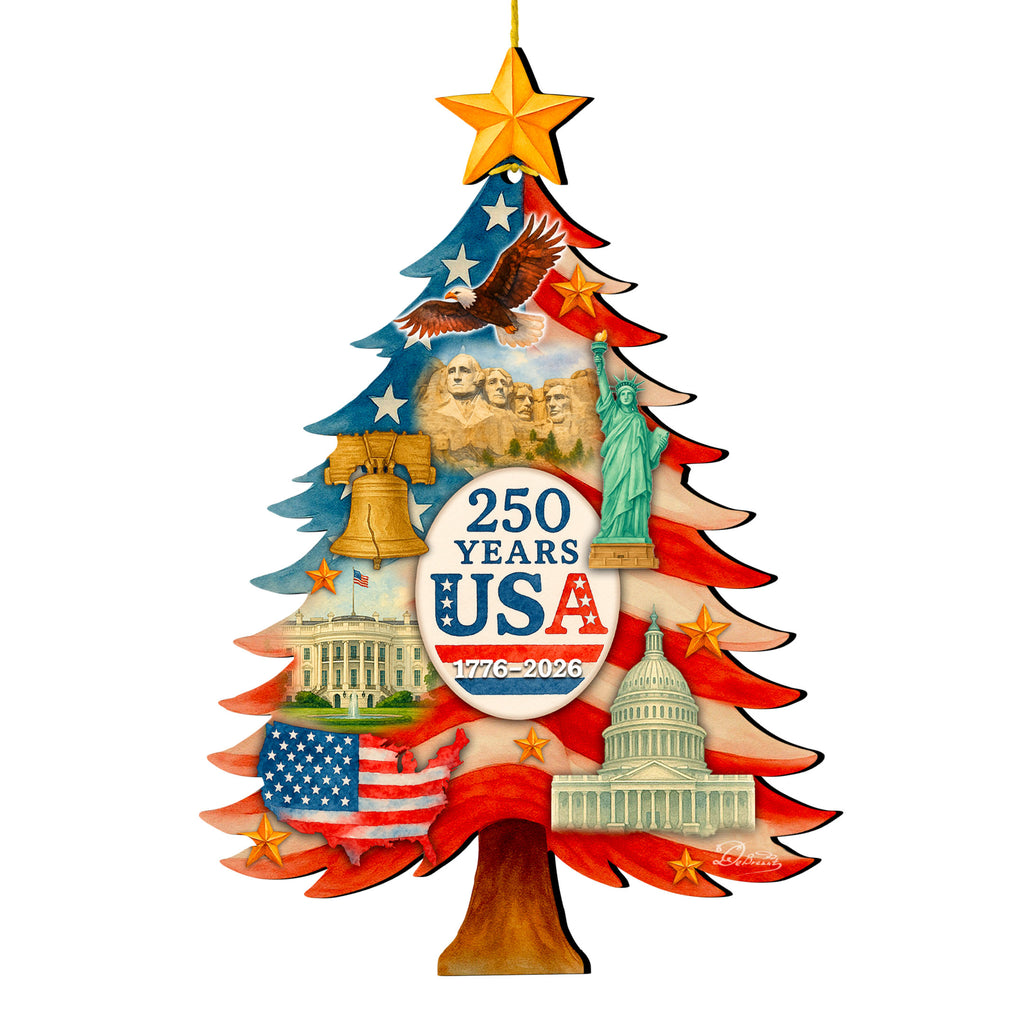 USA 250th Anniversary Tree Ornament / Tabletop Tree by G. DeBrekht - Handcrafted American Patriotic Decor – 8652839