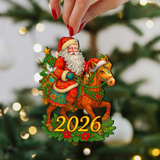 2026 Dated Santa on Horse Wooden Ornaments by G. Debrekht - Christmas Santa Snowman Decor - 8652841-D26