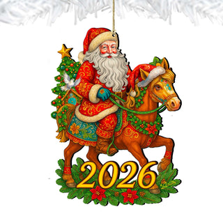 2026 Dated Santa on Horse Wooden Ornaments by G. Debrekht - Christmas Santa Snowman Decor - 8652841-D26