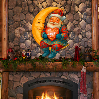 Santa on the Moon Love Christmas Door Hanger – Handcrafted Holiday Door Décor by G. Debrekht – 8652844H