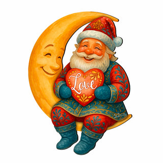 Santa on the Moon Love Christmas Door Hanger – Handcrafted Holiday Door Décor by G. Debrekht – 8652844H
