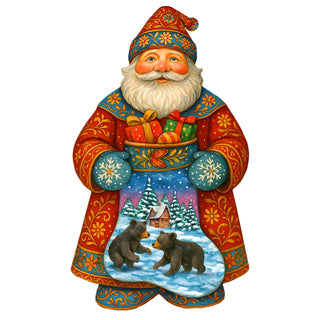 Handcrafted Wooden Santa Door Hanger with Gifts & Bears – Rustic Christmas Holiday Decoration for Front Door by G. DeBrekht - Christmas Santa Snowman Décor – 8652845H