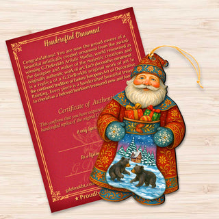 Santa Wooden Ornament with Winter Bears – Handcrafted Christmas Tree Decoration by G. DeBrekht - Christmas Santa Snowman Decor – 8652845