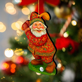 Golfer Santa Wooden Ornament – Handcrafted Christmas Tree Decor by G. DeBrekht - Christmas Santa Snowman Decor - 8652846