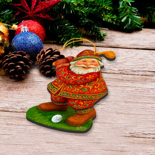 Golfer Santa Wooden Ornament – Handcrafted Christmas Tree Decor by G. DeBrekht - Christmas Santa Snowman Decor - 8652846